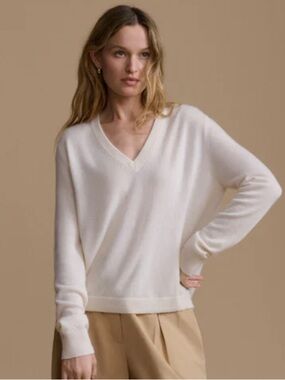 Jenni Kayne Flynn Cream Cashmere V Neck Sweater